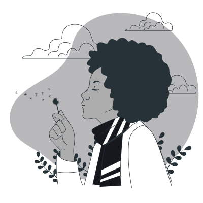 Ilustração de uma mulher assoprando um dente-de-leão